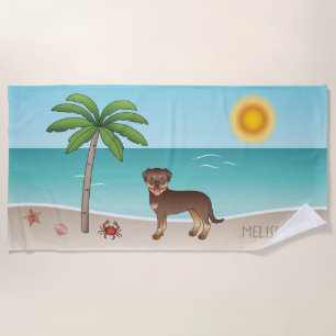 Rotter & Tan Rottweiler an einem tropischen Sommer Strandtuch