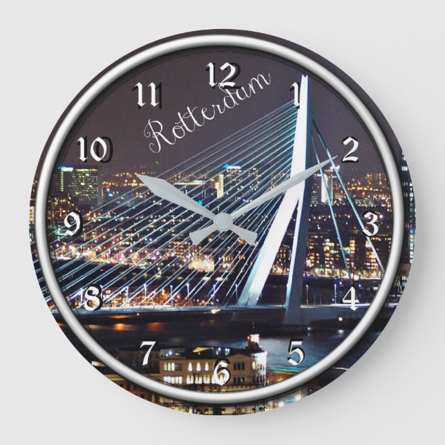 Rotterdam auf dem Nachtstadtbild Große Wanduhr (Vorderseite)