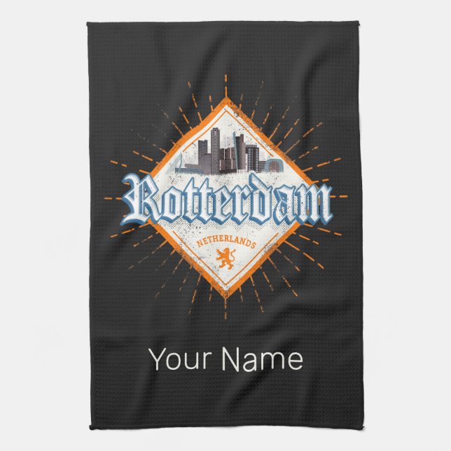 Rotterdam City Netherlands Skyline Vintag Geschirrtuch (Vertikal)