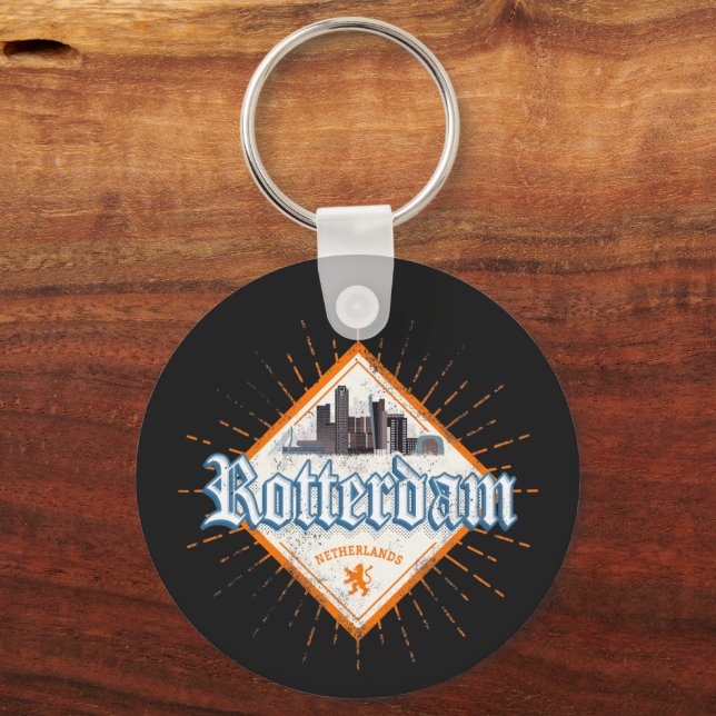 Rotterdam City Netherlands Skyline Vintag Schlüsselanhänger (Vorderseite)