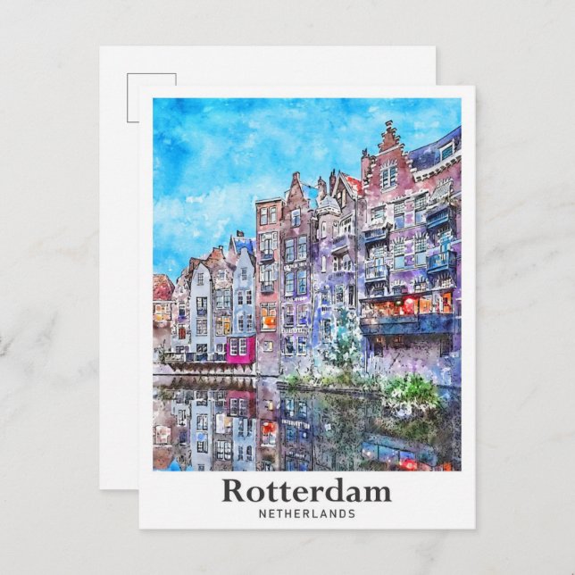 Rotterdam Niederlande Reisen Wasserfarbenhandzeich Postkarte (Vorne/Hinten)