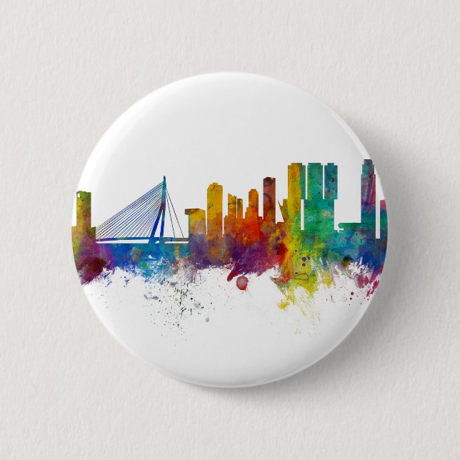 Rotterdam Niederlande Skyline Button (Vorderseite)