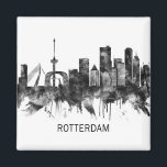 Rotterdam Niederlande Skyline BW Magnet<br><div class="desc">Schwarz-Weiß-Skyline von Rotterdam,  einer wichtigen Hafenstadt in der niederländischen Provinz Südholland</div>