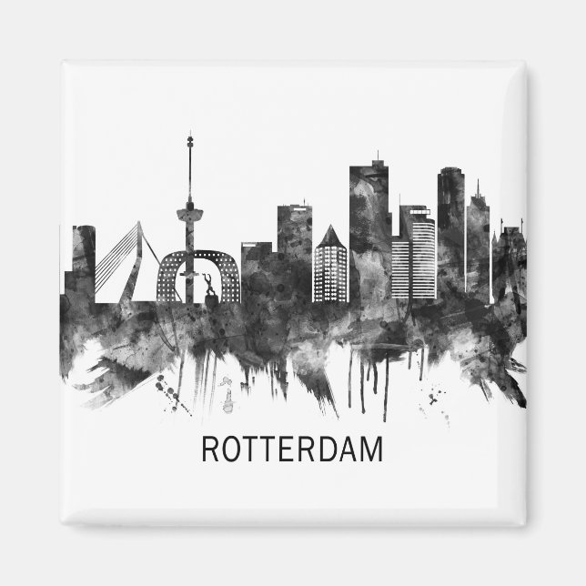 Rotterdam Niederlande Skyline BW Magnet (Vorne)