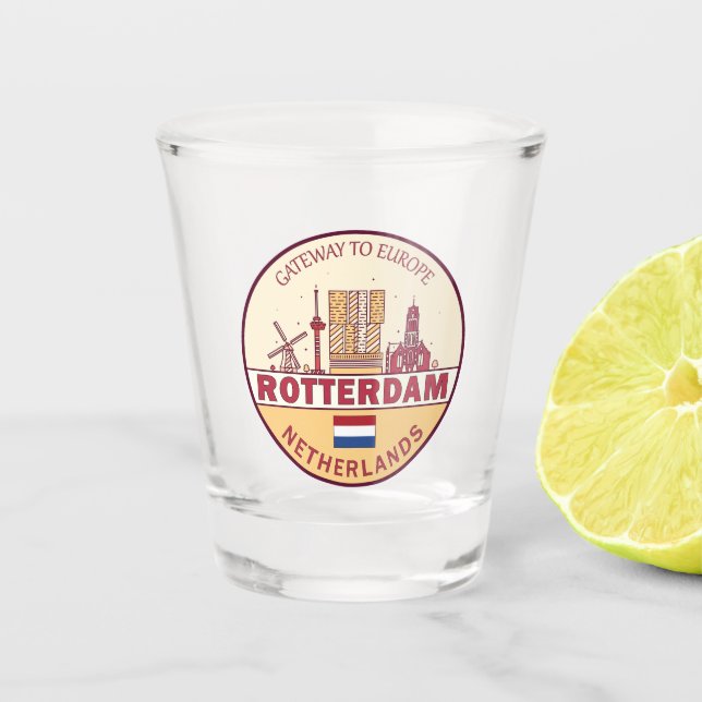 Rotterdam Niederlande Skyline Emblem Schnapsglas (Vorderseite)