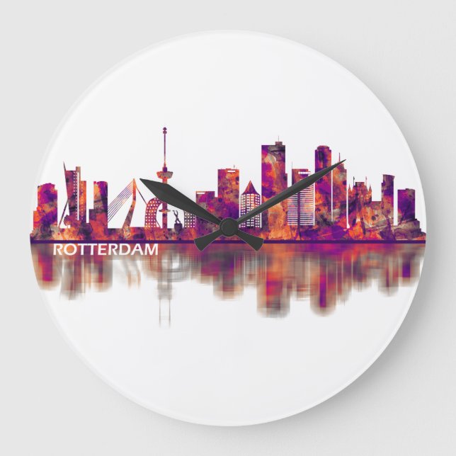 Rotterdam Niederlande Skyline Große Wanduhr (Vorderseite)
