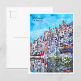 Rotterdam Niederlande Vintage-Reise Aquarell Postkarte