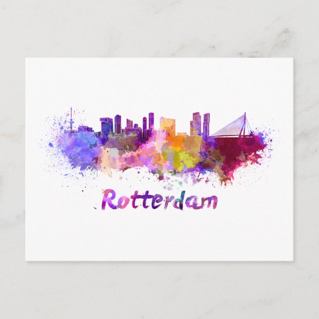 Rotterdam skyline im Watercolor Postkarte (Vorderseite)