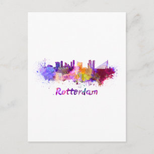 Rotterdamer Skyline in Aquarellfarben Postkarte