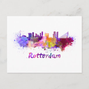 Rotterdamer Skyline in Aquarellfarben Postkarte