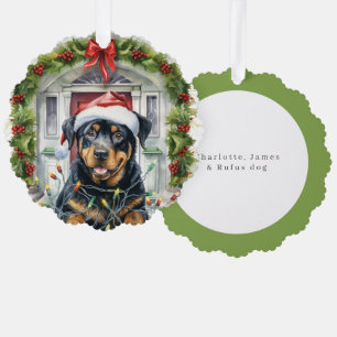 Rottie Dog in der Weihnachtsmannmütze Weihnachten Ornament Karte