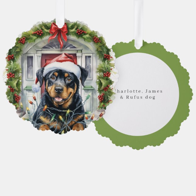 Rottie Dog in der Weihnachtsmannmütze Weihnachten Ornament Karte (Vorderseite/Rückseite)