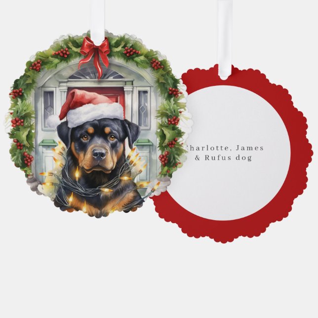 Rottie Dog in der Weihnachtsmannmütze Weihnachten Ornament Karte (Vorderseite/Rückseite)