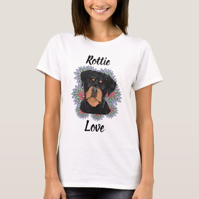 Rottie Love T-Shirt – Whimsical Rottweiler Art (Vorderseite)