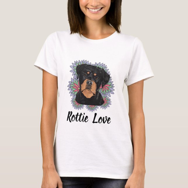 Rottie Love T-Shirt – Whimsical Rottweiler Art (Vorderseite)