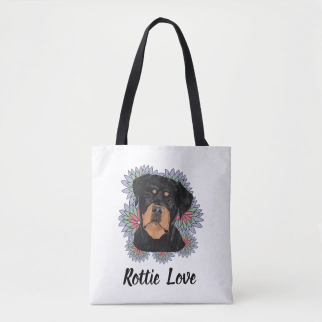 Rottie Love tote– Whimsical Rottweiler Art (Vorderseite)