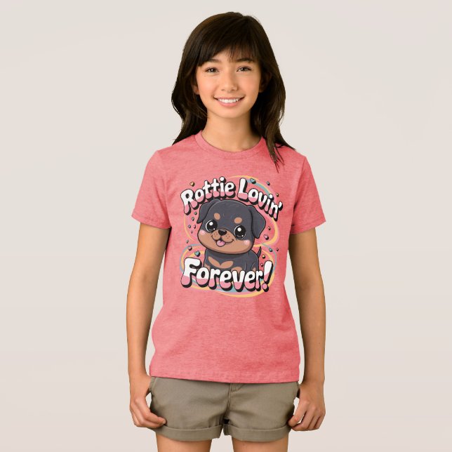Rottie Lovin’ Forever - Kawaii Chibi Rottweiler Tri-Blend Shirt (Vorderseite Voll)