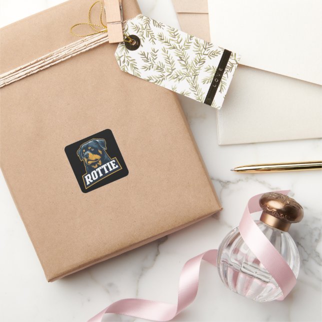 Rottie – Starkes Rottweiler Portrait Quadratischer Aufkleber (Schenken)