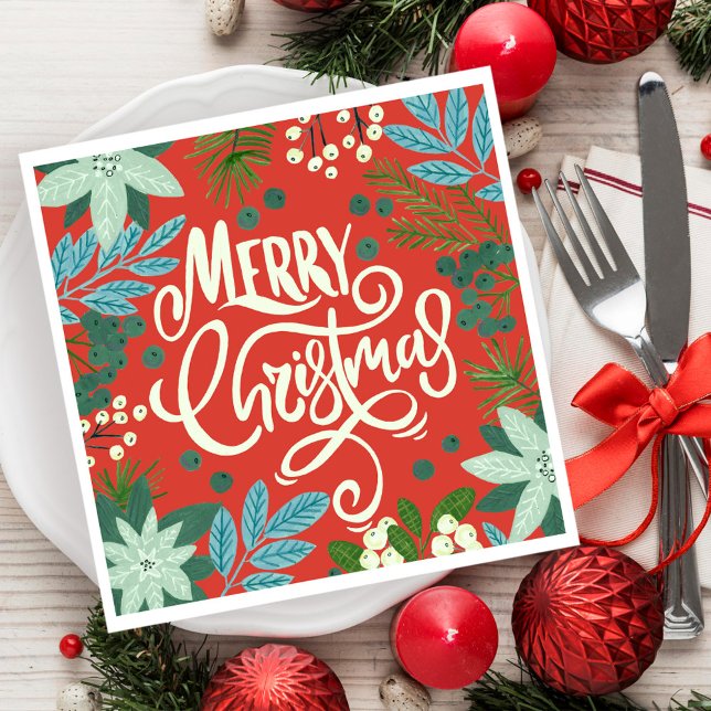 Röttliche Weihnachten Serviette (Floral red Christmas Napkins)