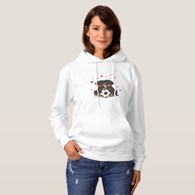 Rottwailers with soccer ball for Valentine's Day Hoodie (Vorne ganz)