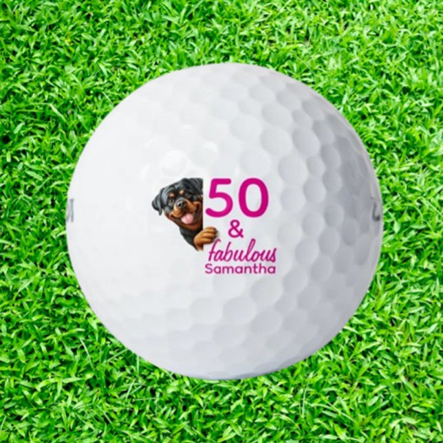 Rottweiler 50. Geburtstag   Golfball (Celebrate a Rottweiler lover’s 50th birthday with personalized golf balls. A thoughtful, unique gift)