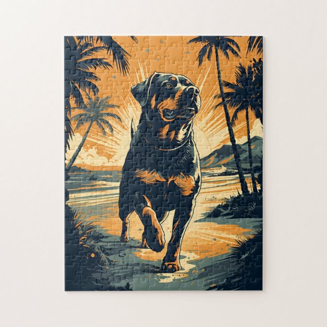 Rottweiler am Strand Puzzle (Vertikal)