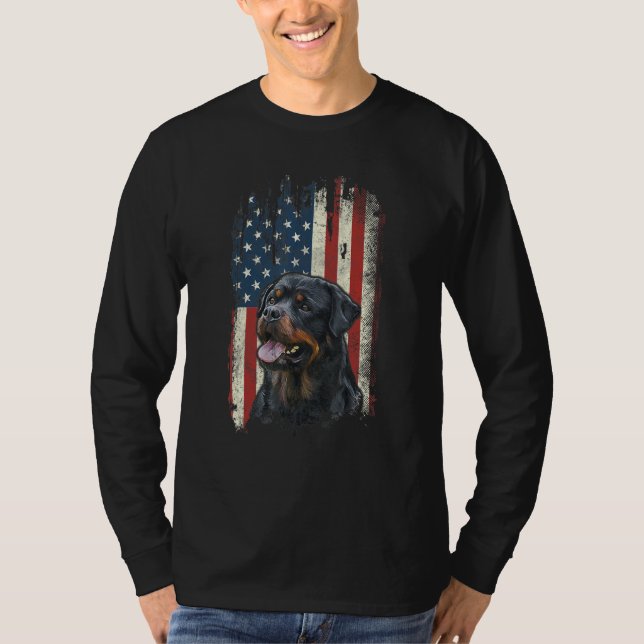 Rottweiler-Amerikanischer Flag Patriotischer Hund  T-Shirt (Vorderseite)