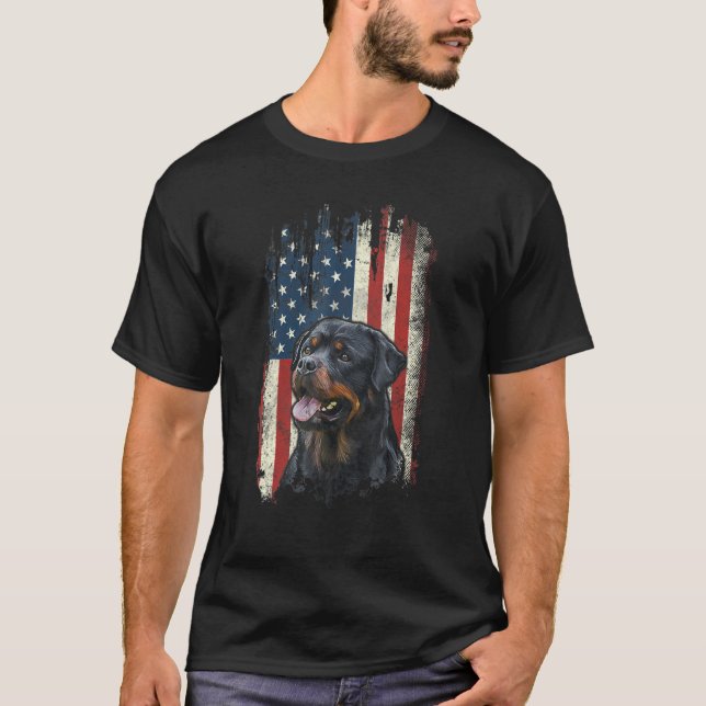 Rottweiler-Amerikanischer Flag Patriotischer Hund  T-Shirt (Vorderseite)
