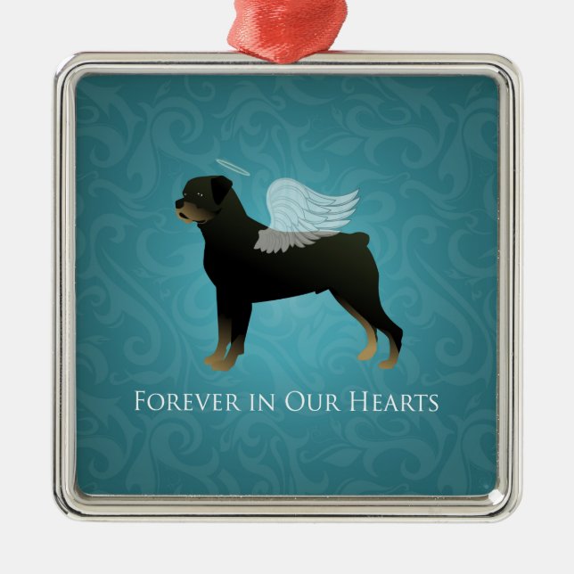 Rottweiler Angel - Entwurf eines Pet-Memorial Silbernes Ornament (Vorne)