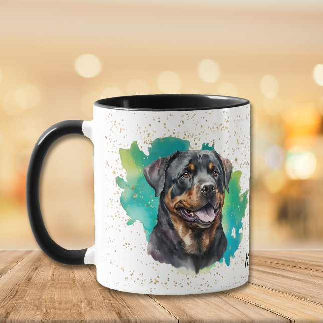 Rottweiler Aquamarin Abstrakt Gold Confetti Tasse (Von Creator hochgeladen)