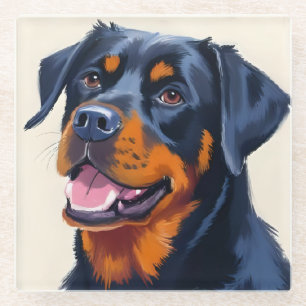 Rottweiler   Aquarell-Haustiermalerei Glasuntersetzer