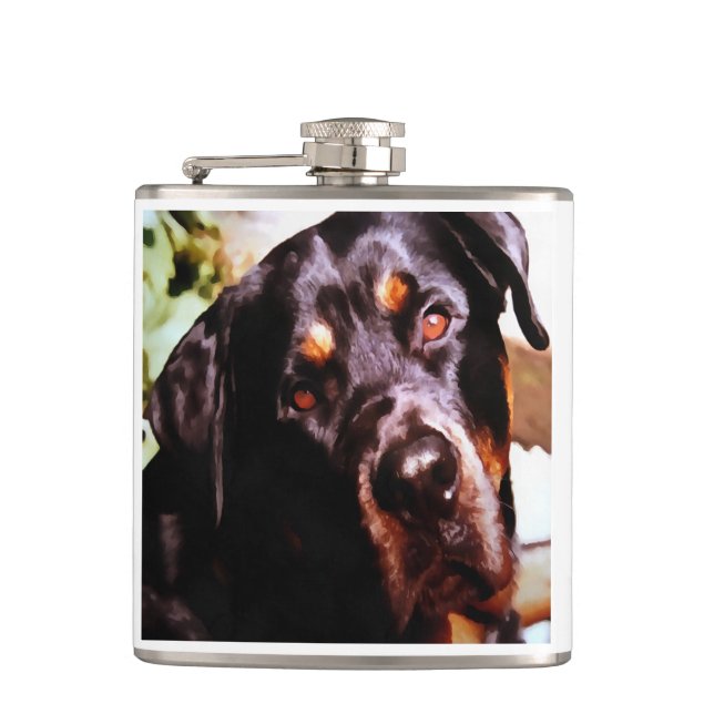 Rottweiler Artistic Pet Portait Flachmann (Vorderseite)