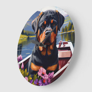 Rottweiler auf dem Paddle: Ein Landschaftliches Ab Große Wanduhr