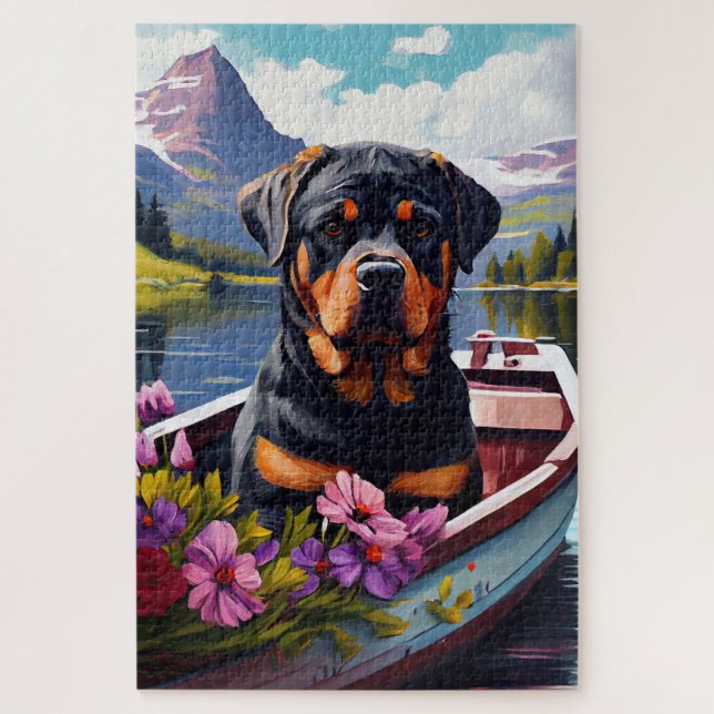 Rottweiler auf dem Paddle: Ein Landschaftliches Ab Puzzle (Vertikal)