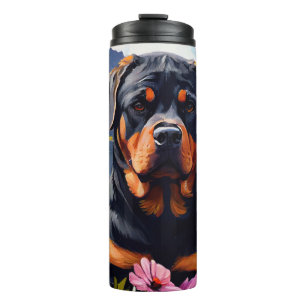 Rottweiler auf einem Paddel: Ein landschaftliches Thermosbecher