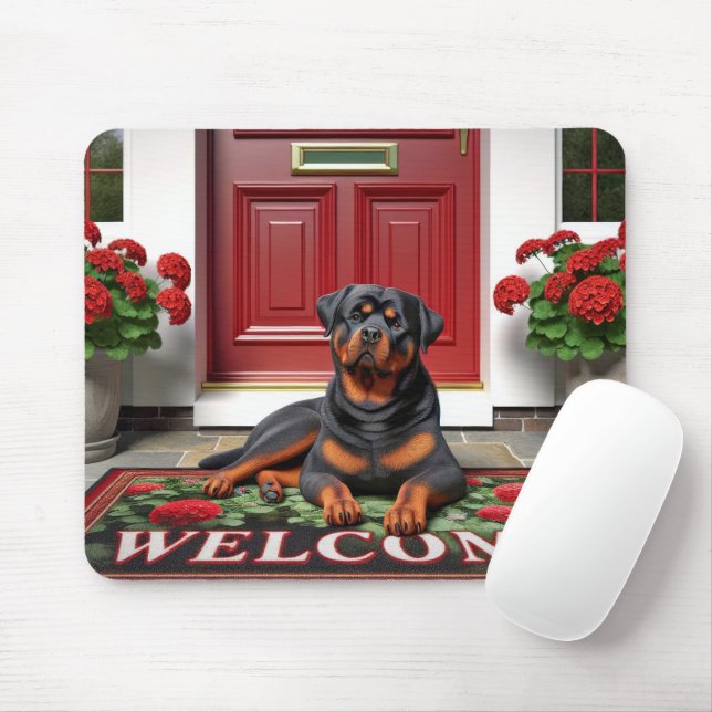 Rottweiler auf einer willkommenen Türmatte Mousepad (Mit Mouse)