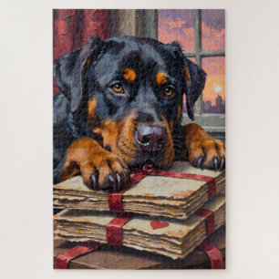 Rottweiler bewacht Liebesbriefe zum Valentinstag Puzzle
