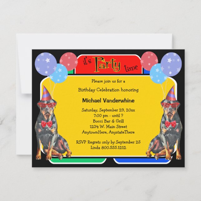 Rottweiler Birthday Barker Einladung (Vorderseite)