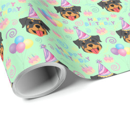 Rottweiler Birthday Gift Wrapping Paper in Green Geschenkpapier