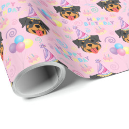 Rottweiler Birthday Gift Wrapping Paper in Pink Geschenkpapier