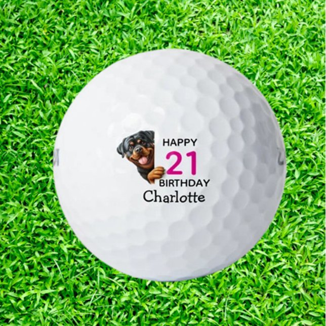 Rottweiler Birthday   Golfball (Celebrate your Rottweiler’s 21st birthday with custom golf balls—unique, heartfelt gifts  )