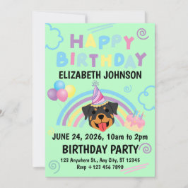 Rottweiler Birthday Party Invitation Green Einladung