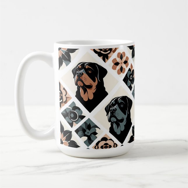 Rottweiler Blumengeometrisches Muster Kaffeetasse (Links)