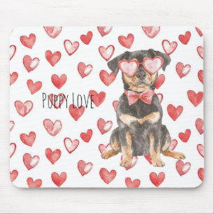 Rottweiler Braun Creme Hund Rote Herzen Sonnenbril Mousepad