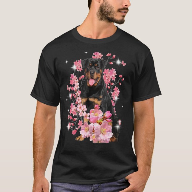 Rottweiler Cherry Blossom Blume T-Shirt (Vorderseite)