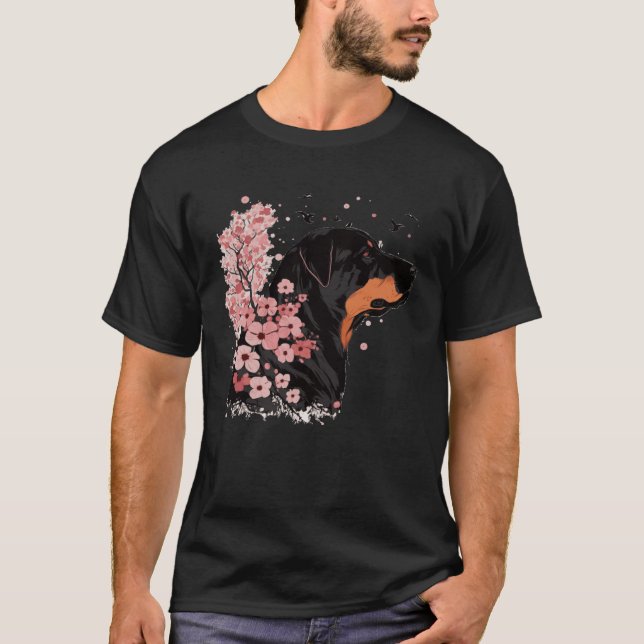 Rottweiler Cherry Blossom Dog Japanese Sakura Flow T-Shirt (Vorderseite)