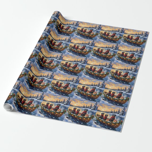 Rottweiler Christmas Boat Holiday Geschenkpapier (Ungerollt)