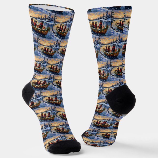Rottweiler Christmas Boat Holiday Socken (Gewinkelt)