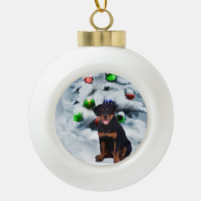 Rottweiler Christmas Keramik Kugel-Ornament (Vorderseite)