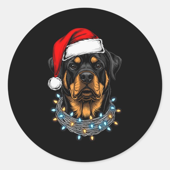 Rottweiler Christmas Lights Santa Xmas Dog Lover  Runder Aufkleber (Vorderseite)